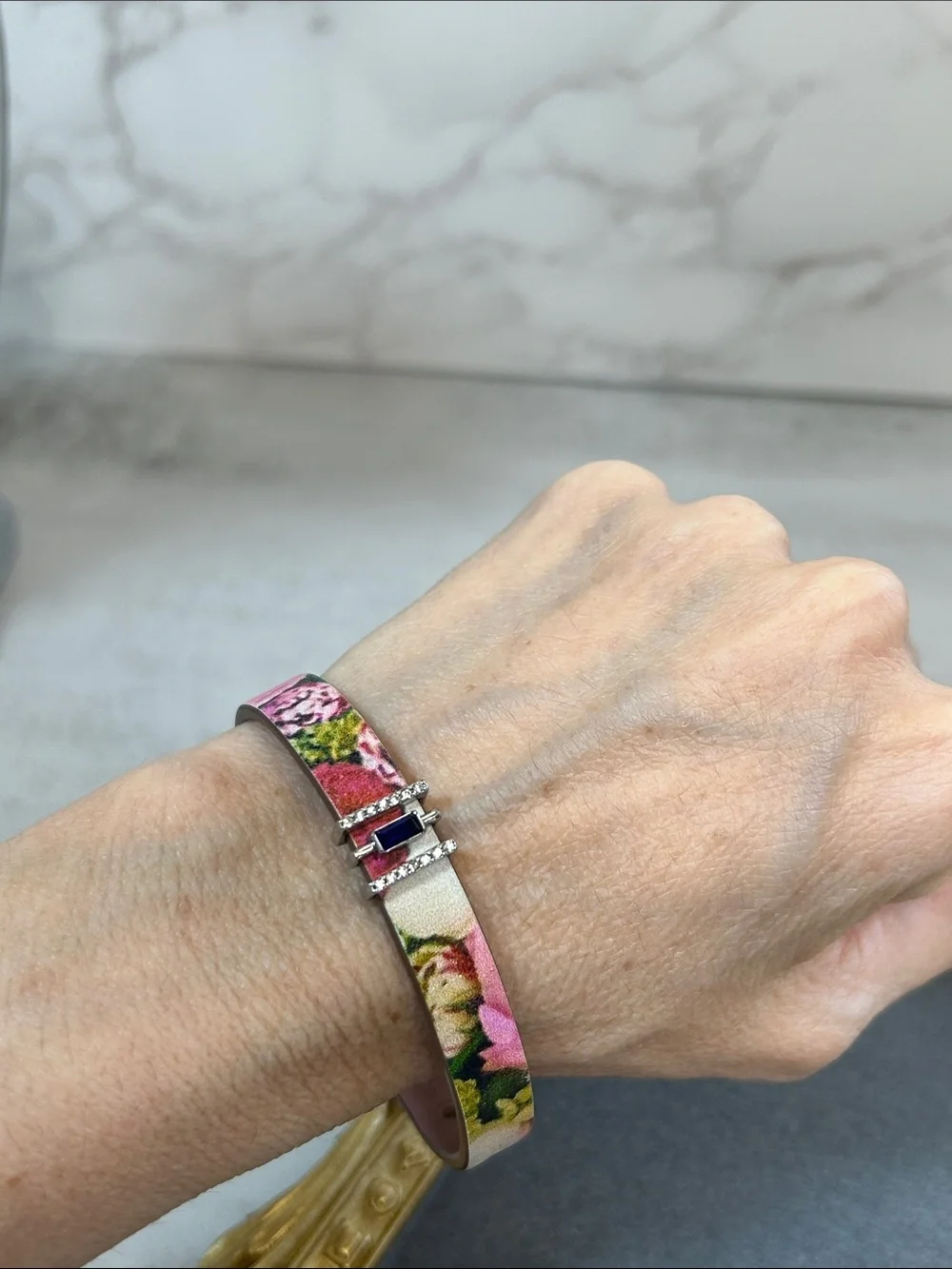 Keep Collective Floral Pink Leather Bracelet with 3 Slider Charms Included